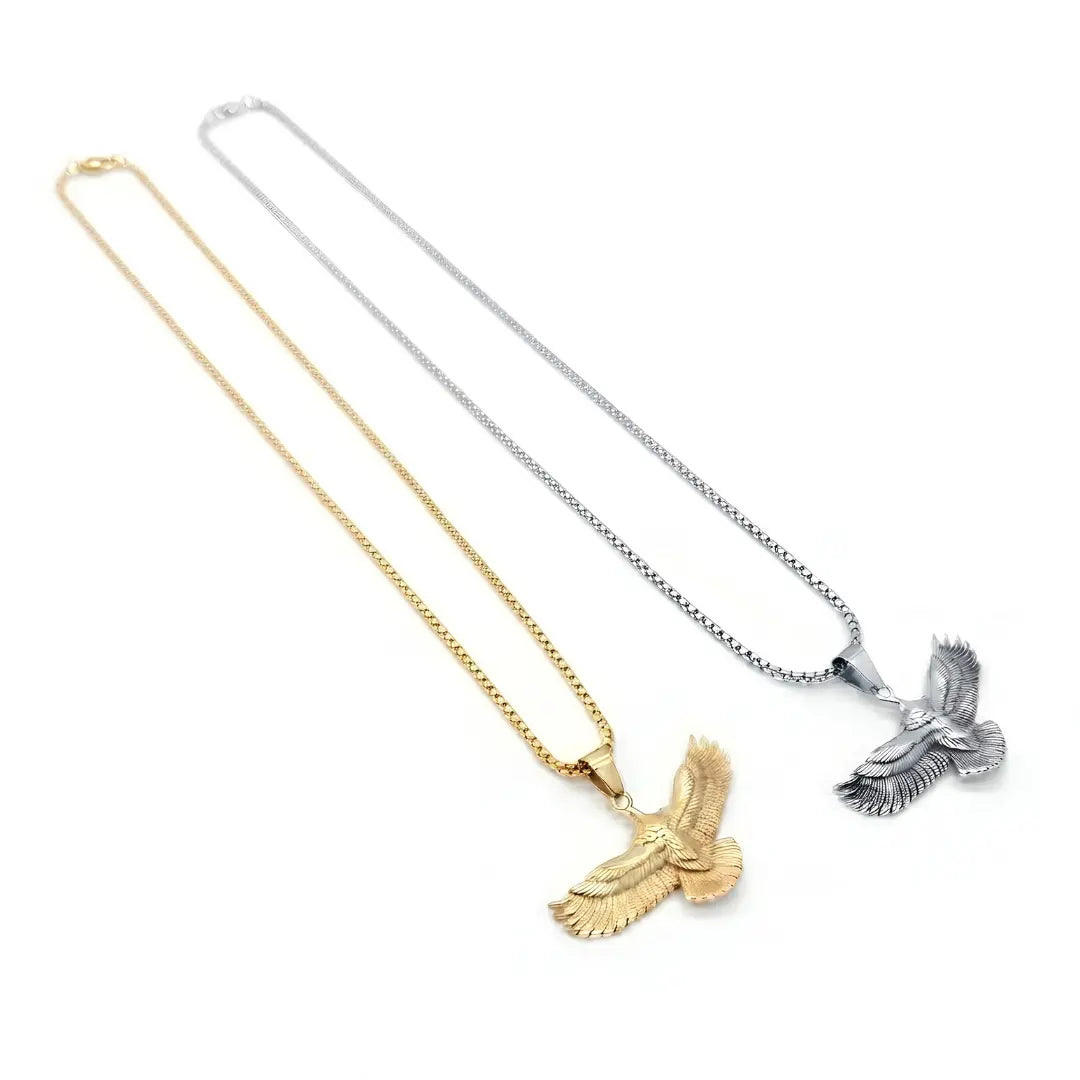 Tarnish-Proof Soaring Eagle Pendant Necklace – 58cm Box Chain in Gold & Silver