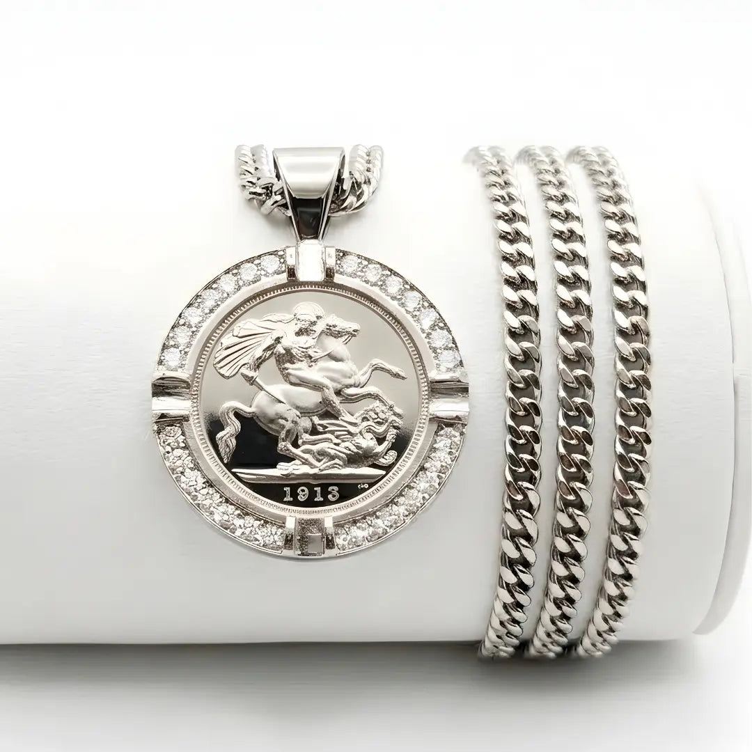 Silver Pendant Necklace with Diamonds