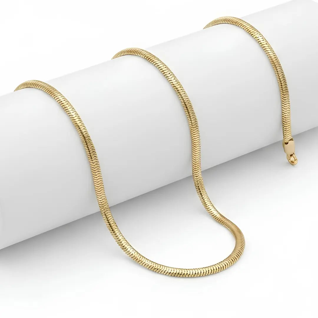 18K Gold Filled Herringbone Chain (3mm x 52cm) – Flat Snake-Style Luxury Necklace [SKUJDZLUKEBOX]