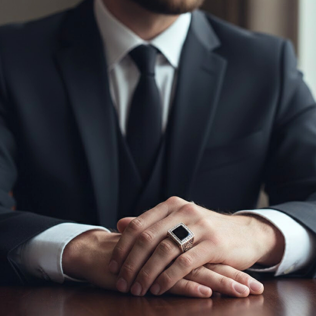 Men's Onyx Stainless Steel square CZ ring