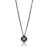 Geometric Cube Pendant Necklace – 60cm 3mm Curb Chain in Silver & Black