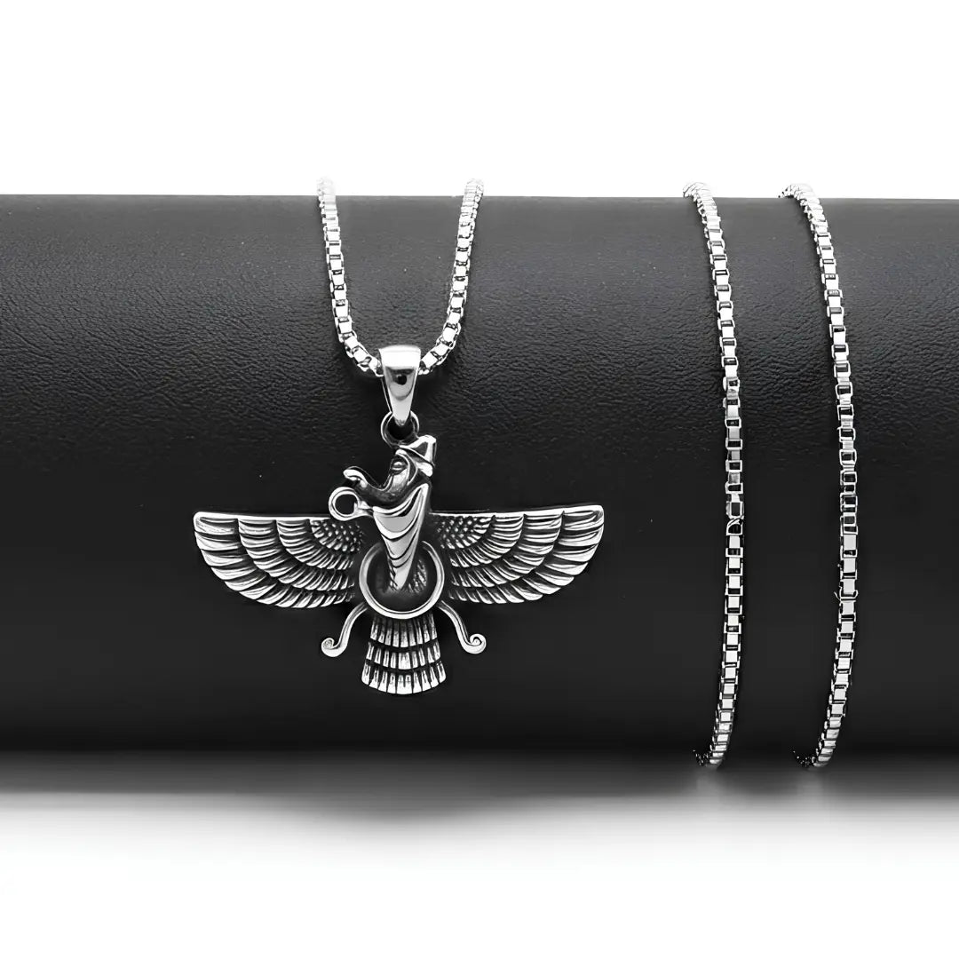 Faravahar Pendant Necklace – 60cm Box Chain Zoroastrian Symbol Jewelry