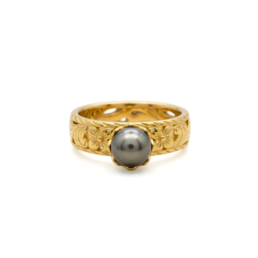 14K Gold Filled Hawaiian Black Pearl Ring