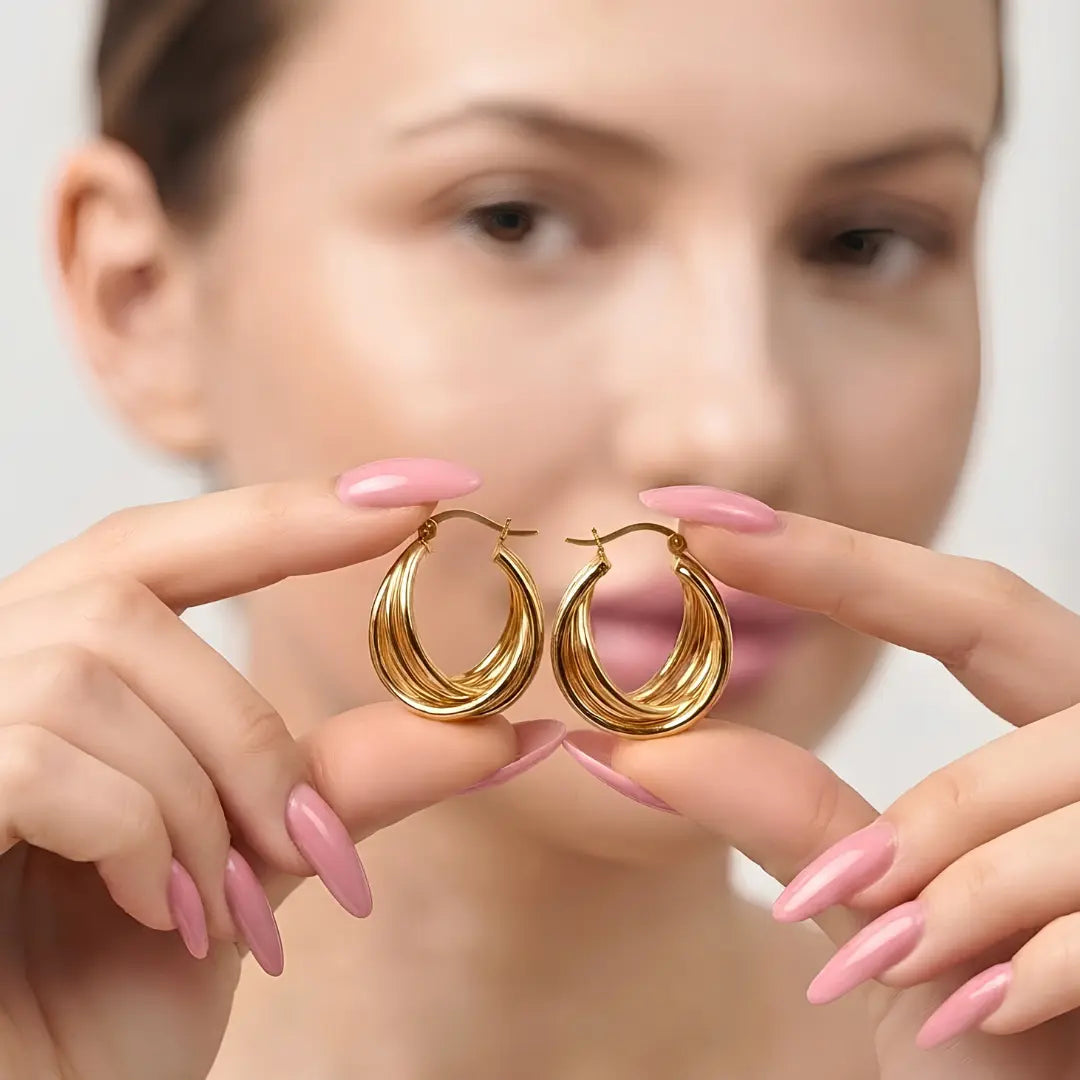 18K Gold Filled Tarnish Proof Hawaiian Multi-Strand Twisted Hoop Earrings