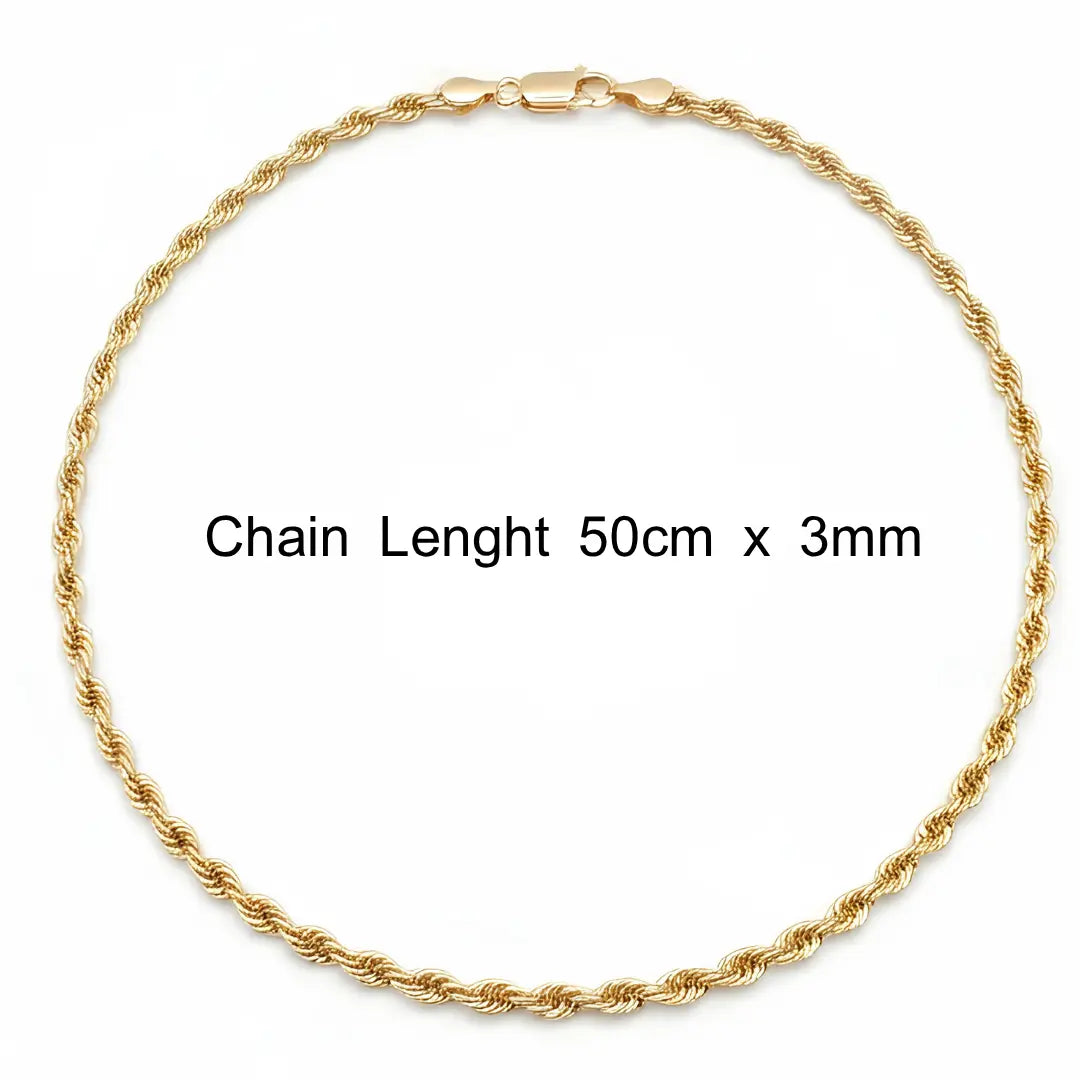 18K Gold Filled & Silver Rope Chain Necklace (3mm x 50cm) – Twisted Link Luxury Necklace