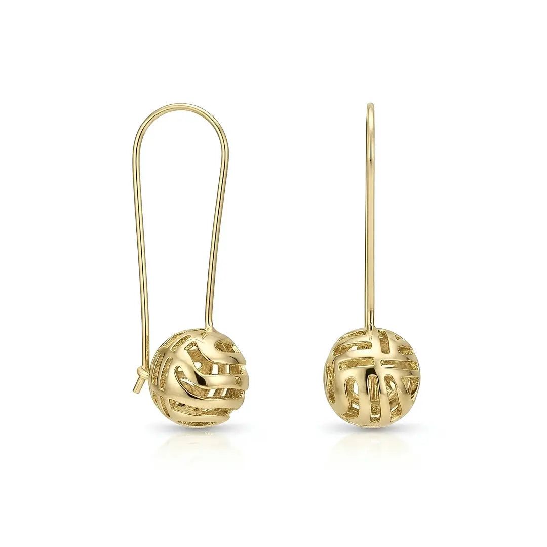 14K Gold Filled Hollow Mesh Ball Dangle Earrings – Filigree Leverback Drop Earrings