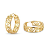 14K Yellow Gold Filled Filigree Scroll Hoop Earrings – 20mm Etched Swirl Statement Hoops