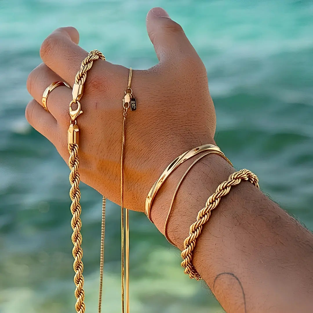 18K Gold Filled Rope Chain Bracelet - 22cm Bold Twisted Link Classic Wristband
