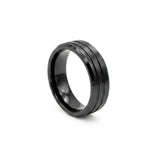 Tarnish-Proof Black Grooved Band Ring – Brushed Finish Step-Down Edge (US Sizes 9 & 10)