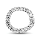 Silver Iced-Out Cuban Link Bracelet (21cm / 12mm) – Chunky Pavé Crystal Statement Wristband with Box Clasp
