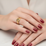 18K Gold Filled Iconic Horsebit Horseshoe Ring – Black Enamel Lucky Horseshoe Statement Ring for Women