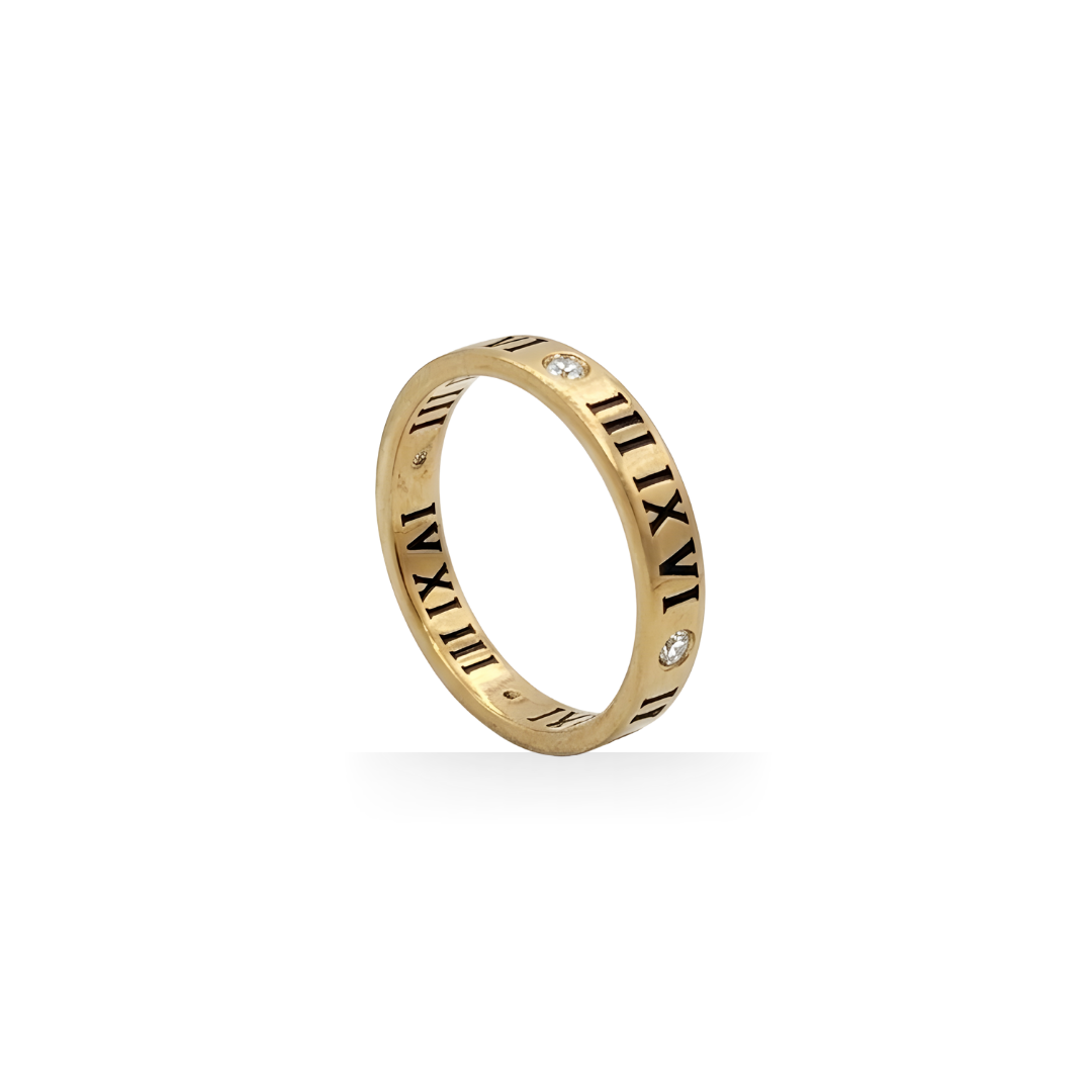 18K Gold Filled Roman Numeral Band Ring with Cubic Zirconia Diamonds