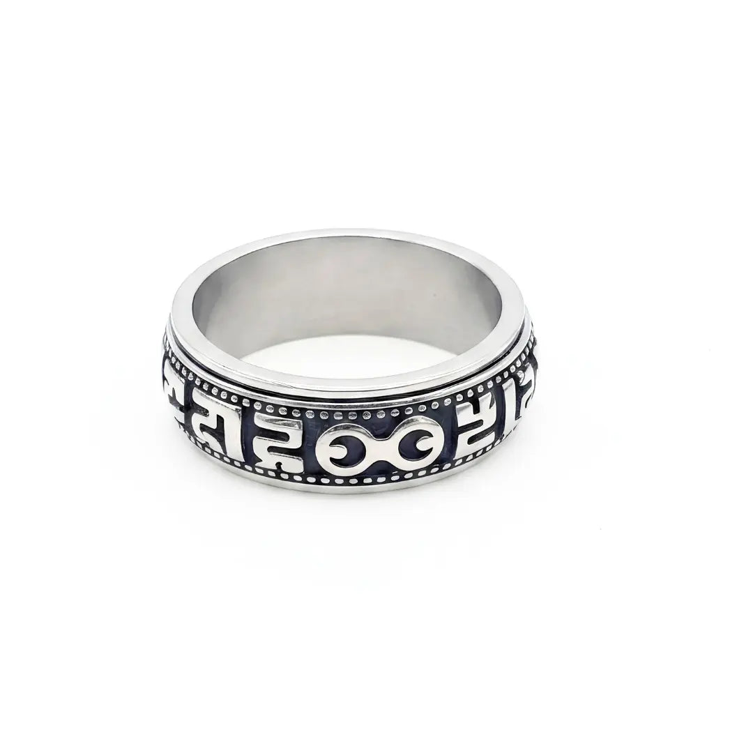 Tibetan Prayer Wheel Spinner Ring – Om Mani Padme Hum Mantra Ring | Tarnish Proof (US Sizes 8 & 10)