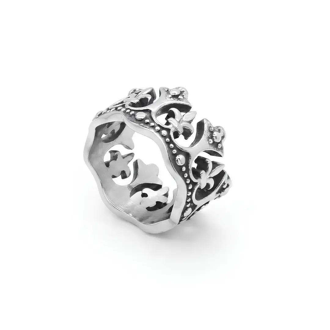 Crown Fleur-de-Lis Ring – Ornate Architectural Design | Tarnish Proof (US Sizes 9 & 10)