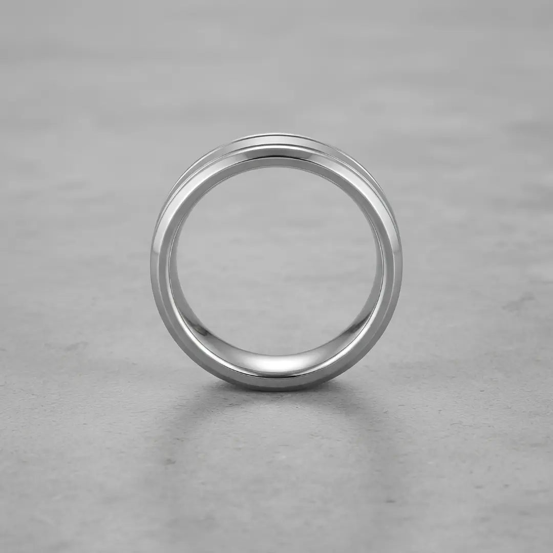 Tarnish-Proof Grooved Band Ring – Brushed Finish Men's Wedding Band (US Size 11)
