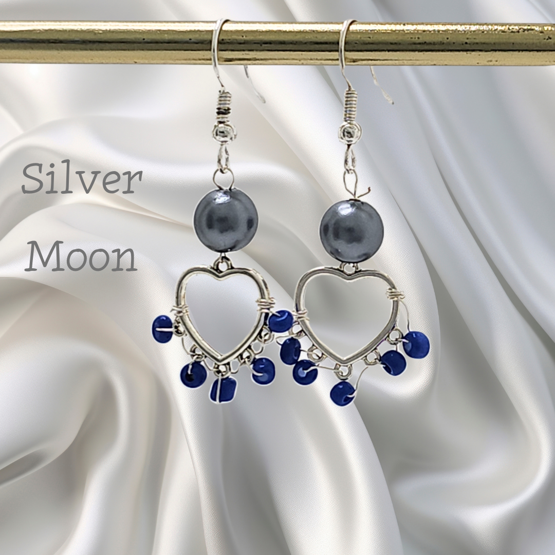 Silver Rhodium Plated Heart Pearl Earrings