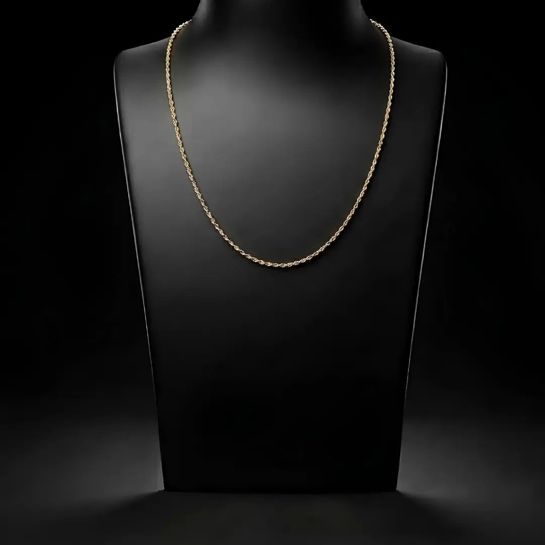 18K Gold Filled 60CM x 2MM Thin Diamond-Cut Rope Chain Necklace – Dainty Twisted Gold Chain for Men & Women