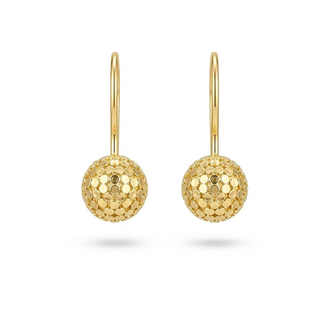 14K Yellow Gold Filled Textured Ball Drop Leverback Earrings – 20mm Hammered Coin-Texture Drop