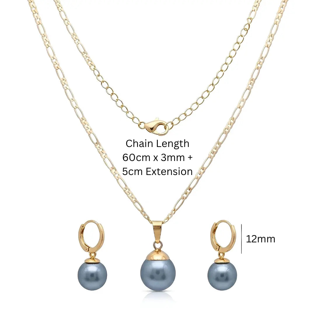 18K Gold Filled Figaro Chain Necklace & Drop Earrings Set – Freshwater Baroque Pearl Jewelry Suite, 60cm + 5cm Extension