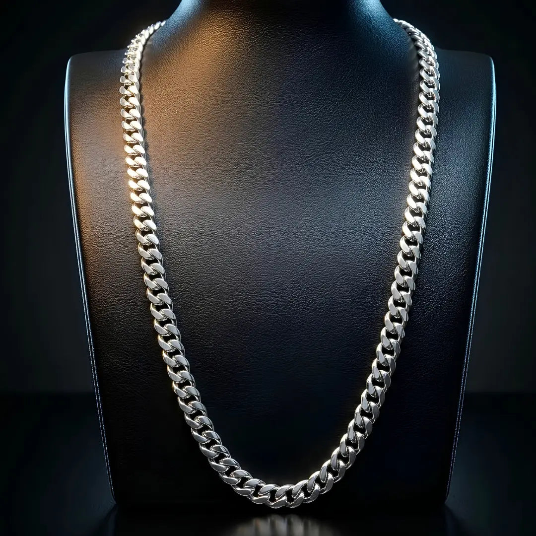 60CM x 8MM Silver Stainless Steel Cuban Link Chain  – Tarnish Proof Curb Necklace