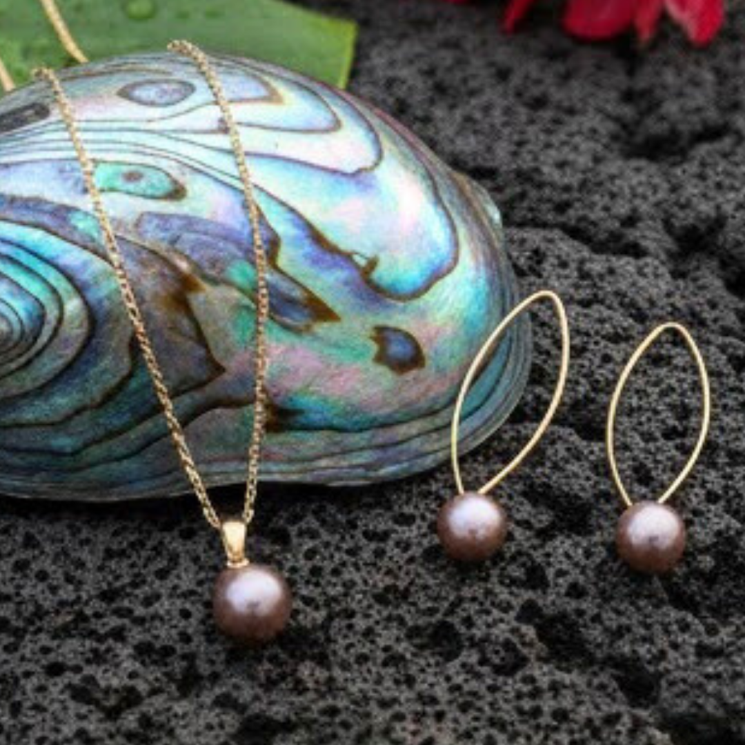 18K Gold Filled Hawaiian Pearl Set