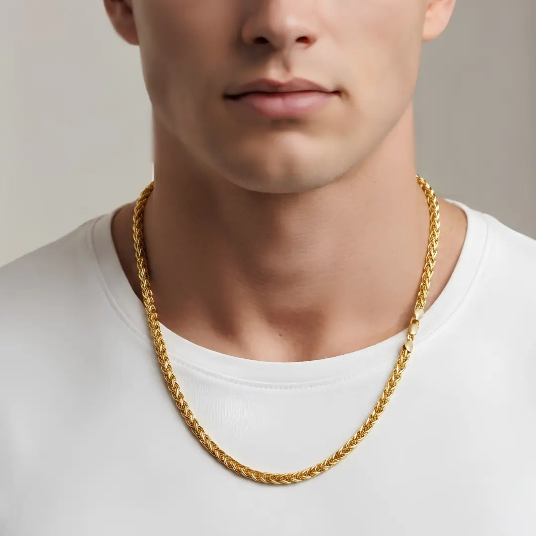 Gold & Silver Tone Wheat Spiga Chain Necklace – 3mm, 50cm Woven Braided Chain