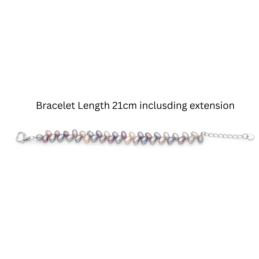 Silver Multi-Color Freshwater Pearl Link Bracelet – Rice Pearl Adjustable Heart Clasp Bracelet for Women