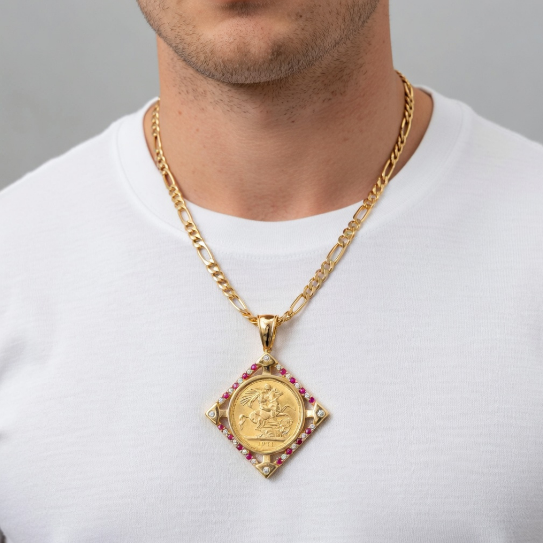 18K Gold Filled Square Sovereign Pendant Necklace