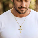 18K Gold Filled Pavé Cross Pendant Necklace – 58cm 2mm Figaro Chain Flared Cross Necklace for Men & Women