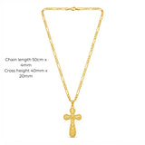 18K Gold Filled Filigree Crucifix Pendant Necklace – 50cm 4mm Figaro Chain Cross Necklace for Men & Women