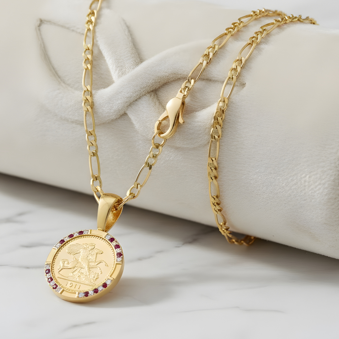 18K Gold Filled 1911 Sovereign Pendant Necklace