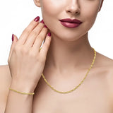 18K Gold Filled Twisted Singapore Wave Chain Necklace & Bracelet Set