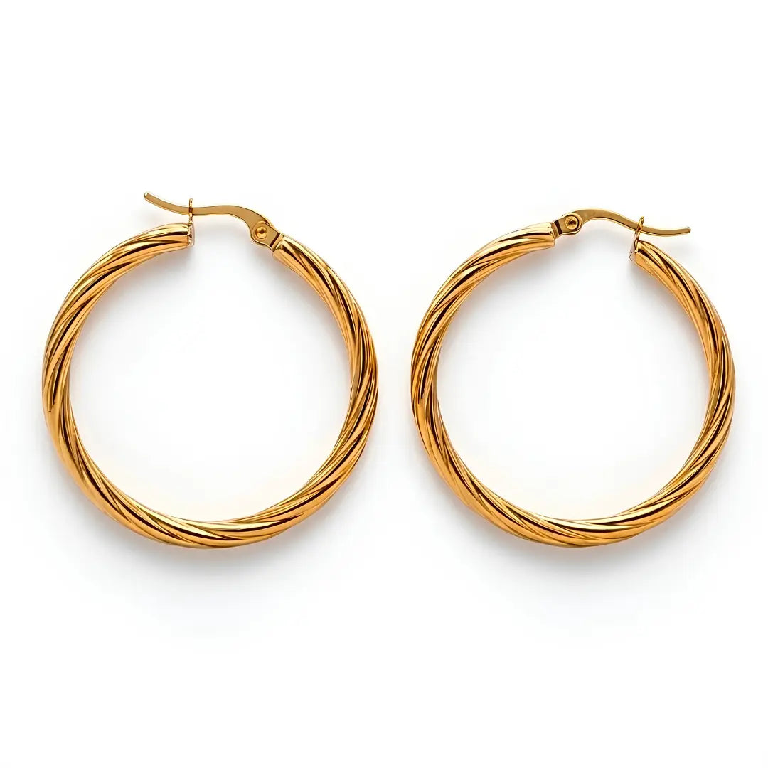 18K 18K Gold Filled Hawaiian Style Twisted Hoop Earrings – Tarnish Proof Hoop Earrings for Women