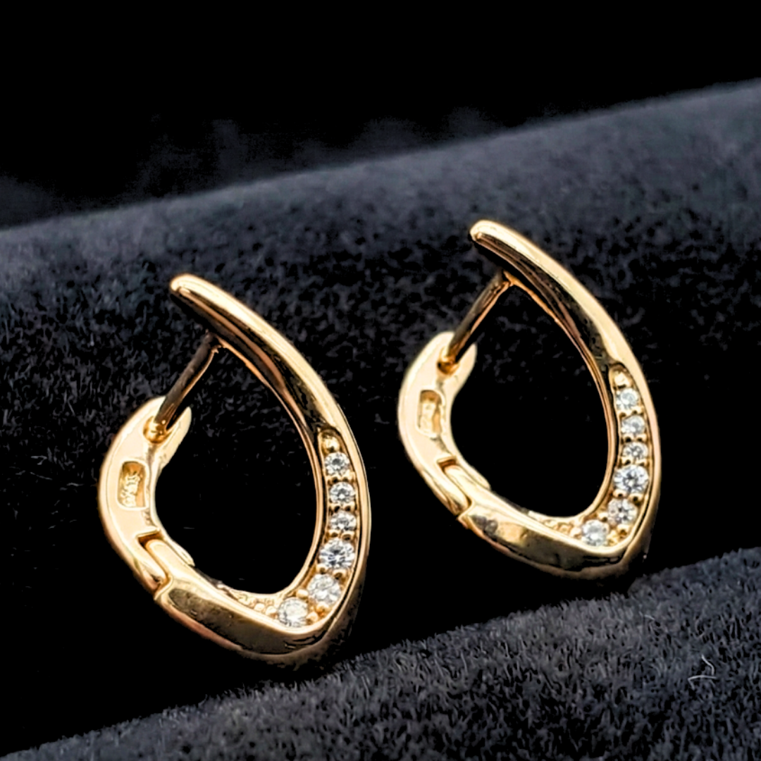 18K Gold Filled Leaf Shaped Huggie Earrings with CZ