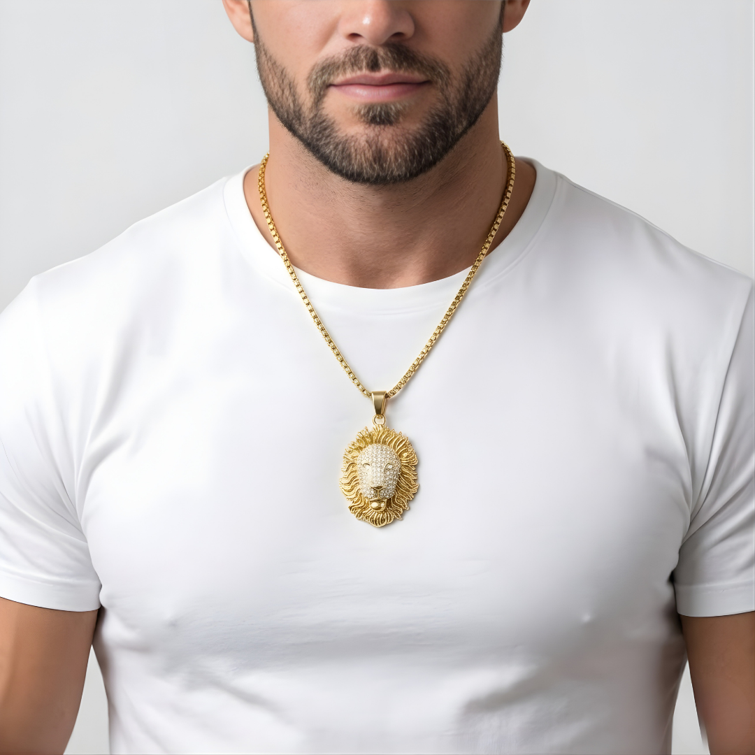 18k Gold Filled Lion Head Pendant with Diamonds