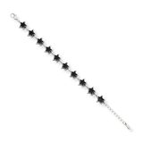 Silver Black Enamel Star Link Bracelet (22cm) – Textured Border Star Station Charm Bracelet for Women