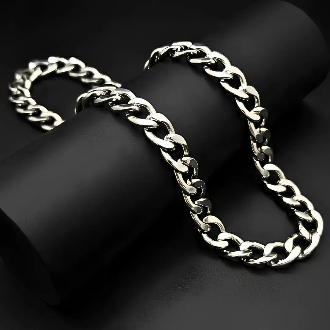 54CM x 14MM Heavy Stainless Steel Cuban Link Chain – Tarnish-Proof Silver Curb Necklace