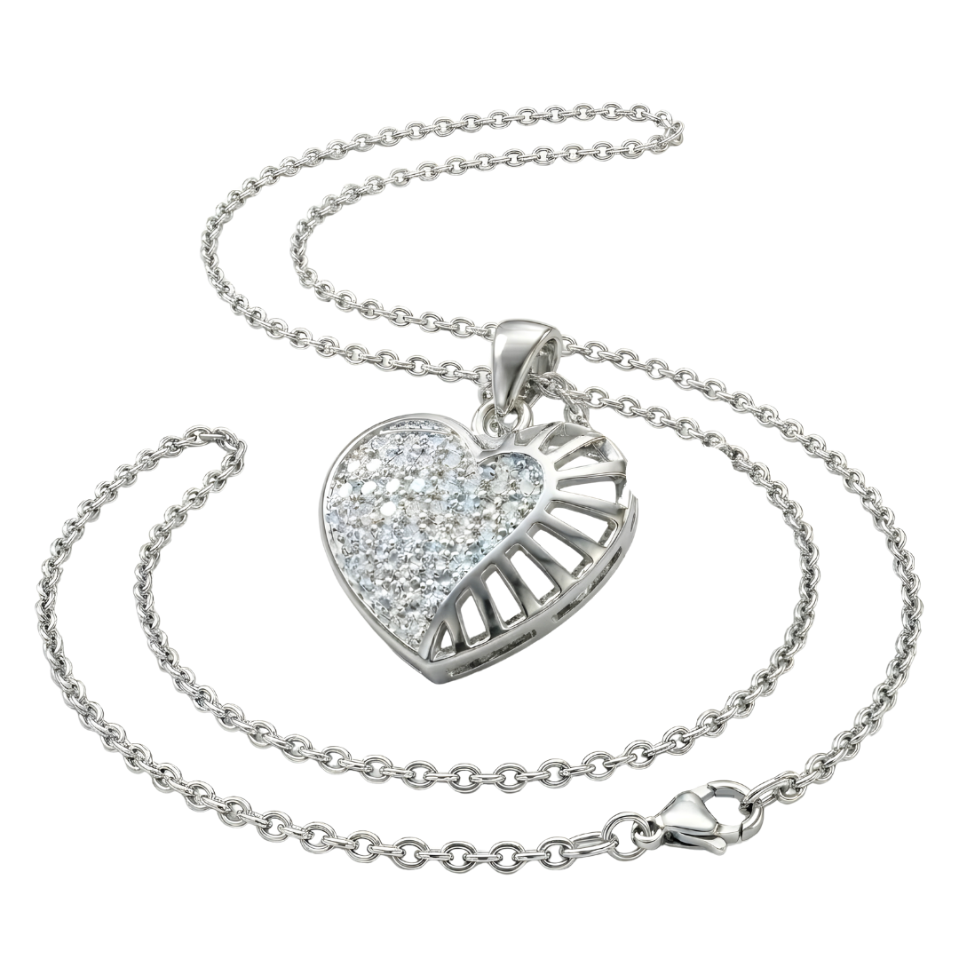 Silver Heart Pendant Necklace with American Diamond