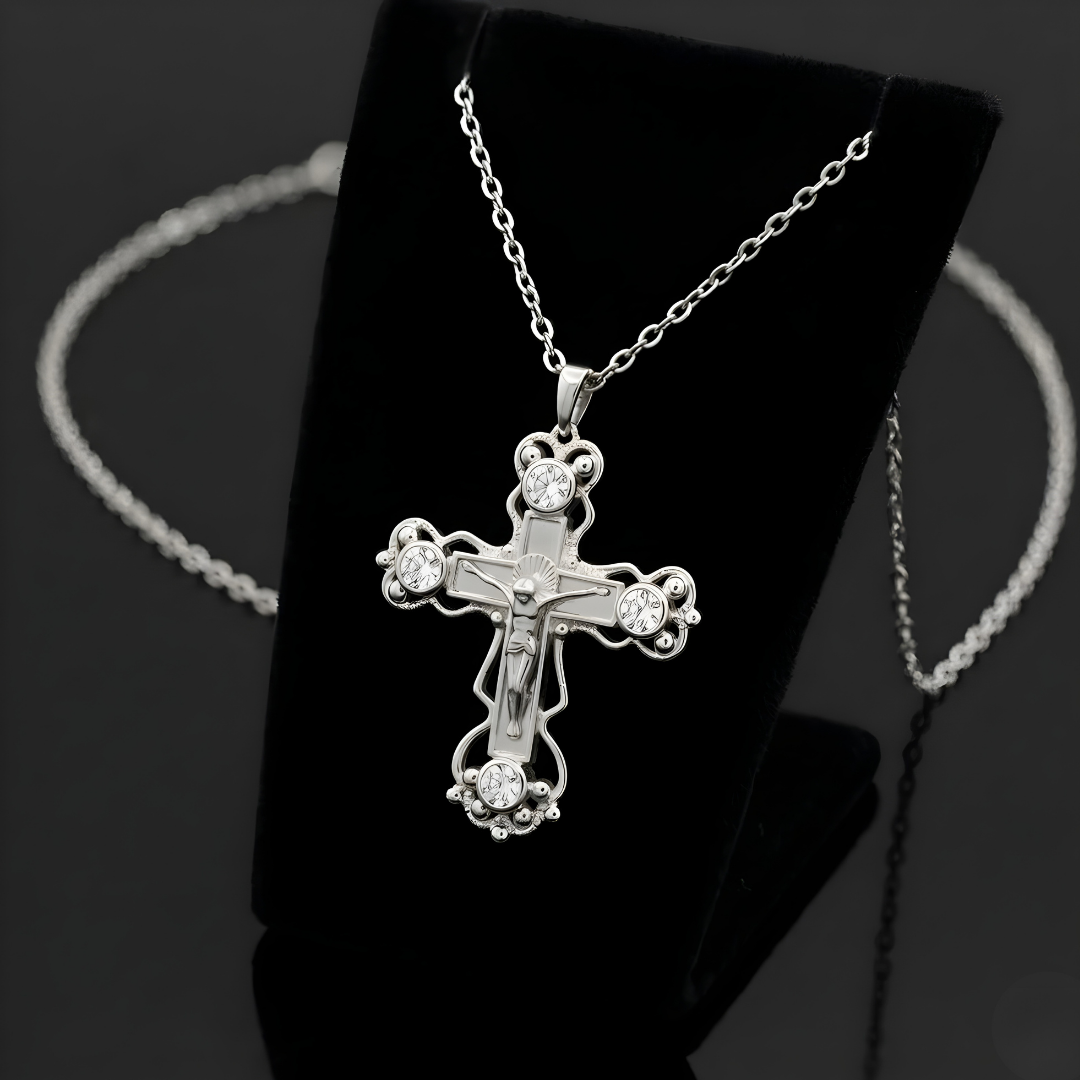 Silver Rhodium Plated Cross with Diamonds