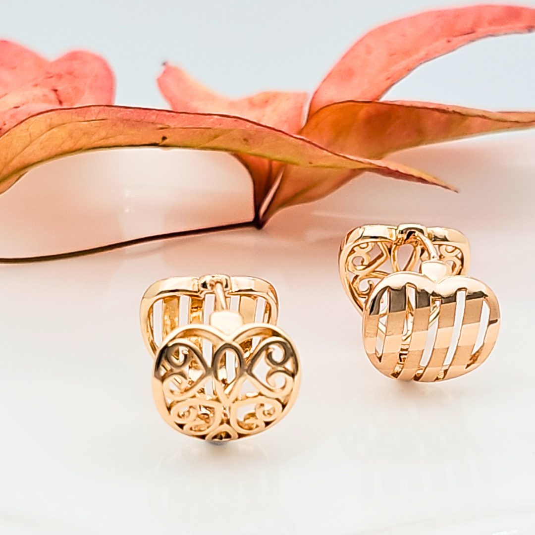 18K Gold Filled Rose Gold Heart Huggie Earrings