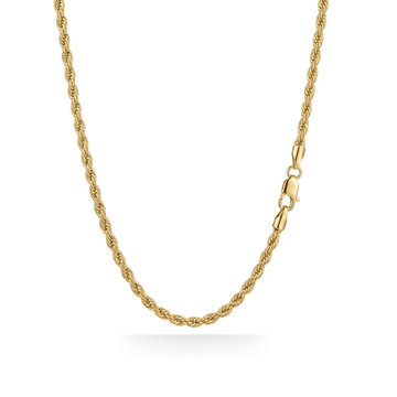 18K Gold Filled Classic Diamond-Cut Rope Chain Necklace (60cm x 3mm) – Dainty Twisted Gold Chain for Men & Women