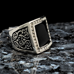 Load image into Gallery viewer, Men&#39;s Black Onyx Stainless Steel Non Fading square ring with CZ
