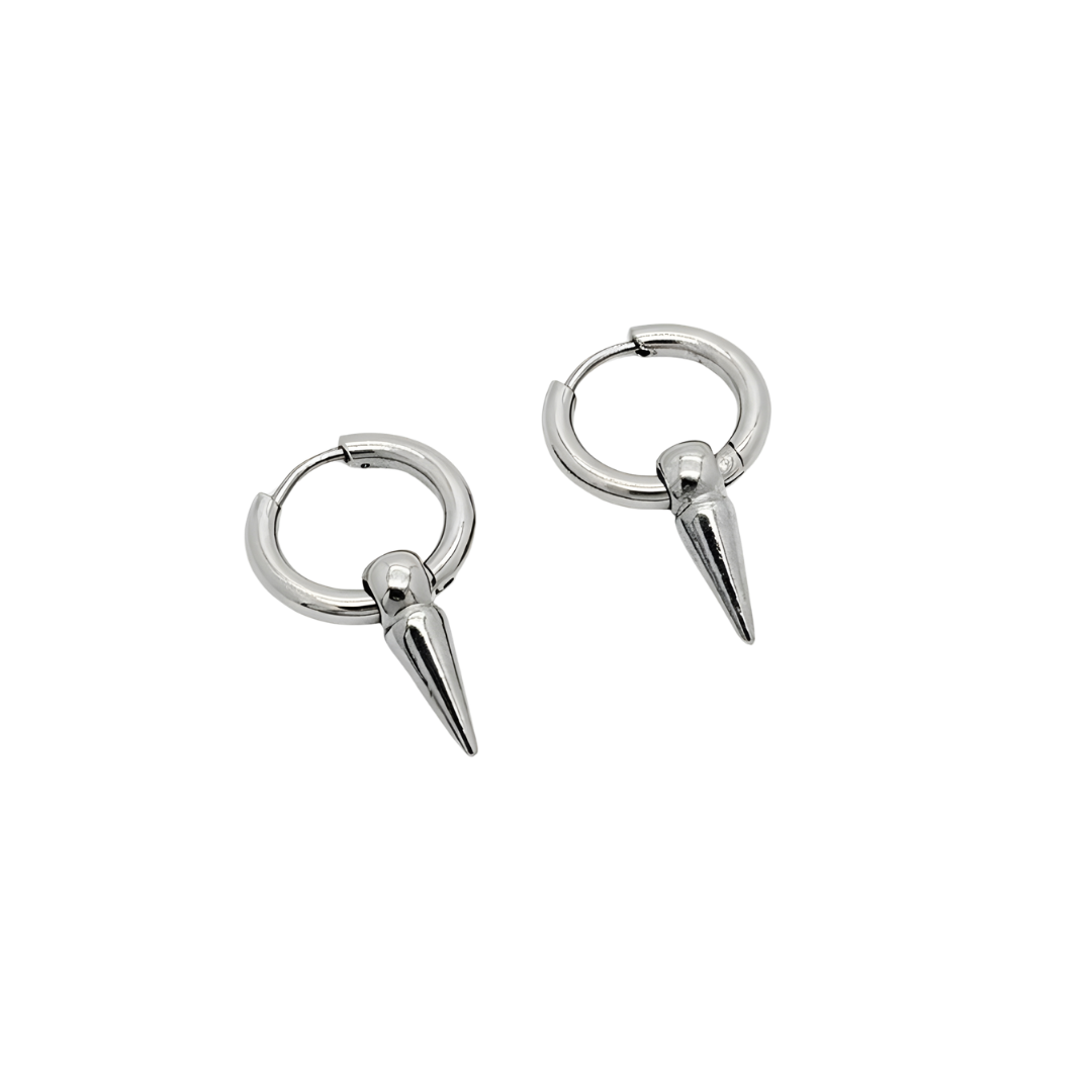 Men’s Silver Spike Hoop Earrings 18mm