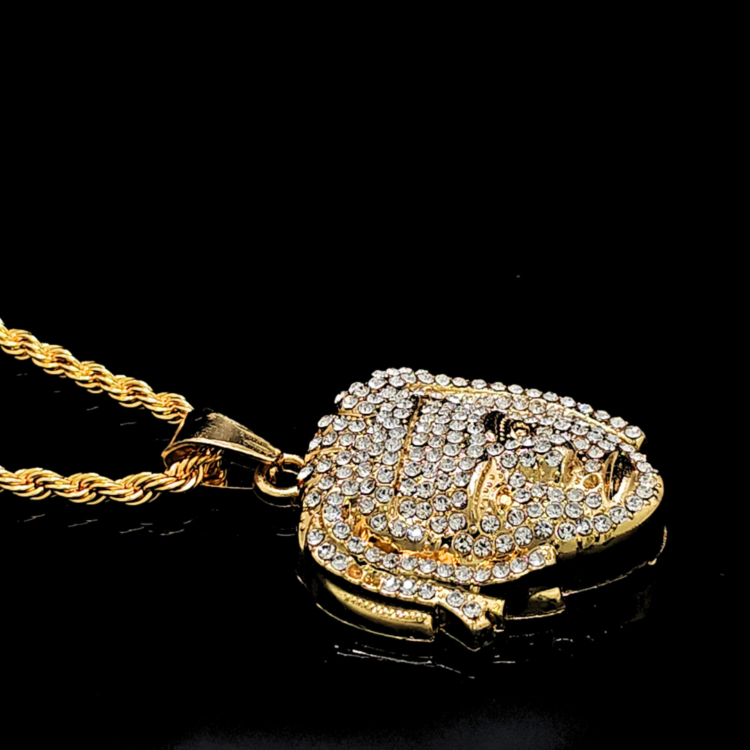 Gold Filled Micro Paved Face Rhinestone Pendant Necklace