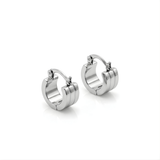 Men’s Silver Hoop Earrings – 12mm Triple Ridge Wide Huggie Hoops