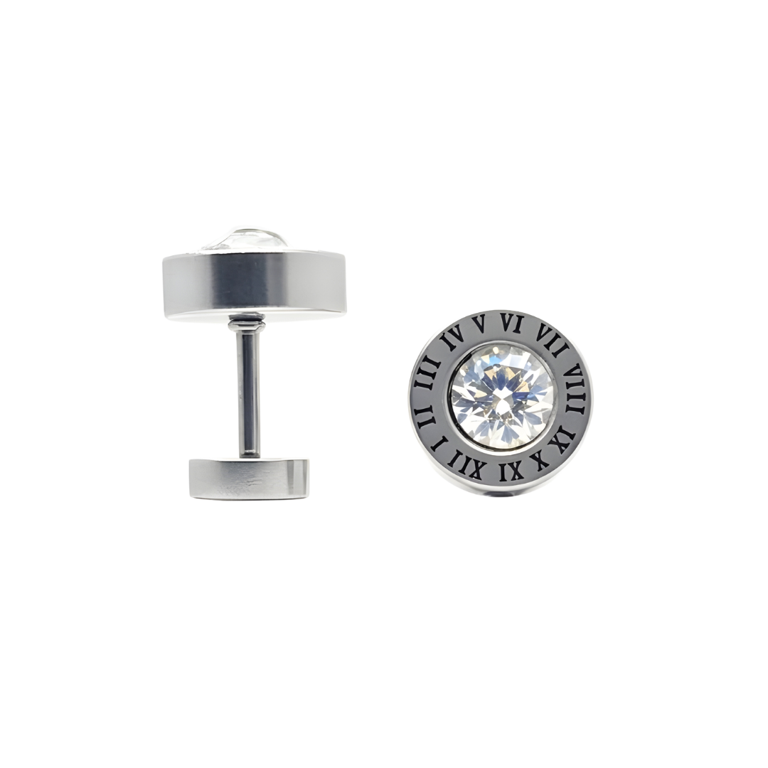 Men’s Silver Roman Numeral Stud Earrings 15mm
