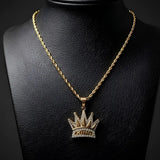 18K Gold Filled King Crown Pendant Necklace with 60cm Rope Chain