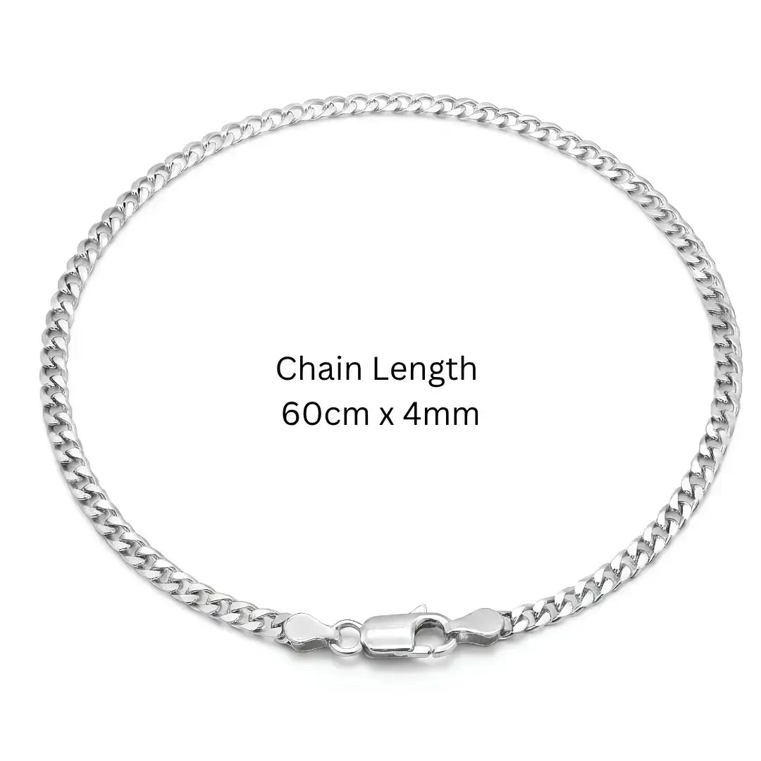 60CM x 4MM Stainless Steel Cuban Curb Chain Necklace – Unisex Tarnish-Proof Silver Chain