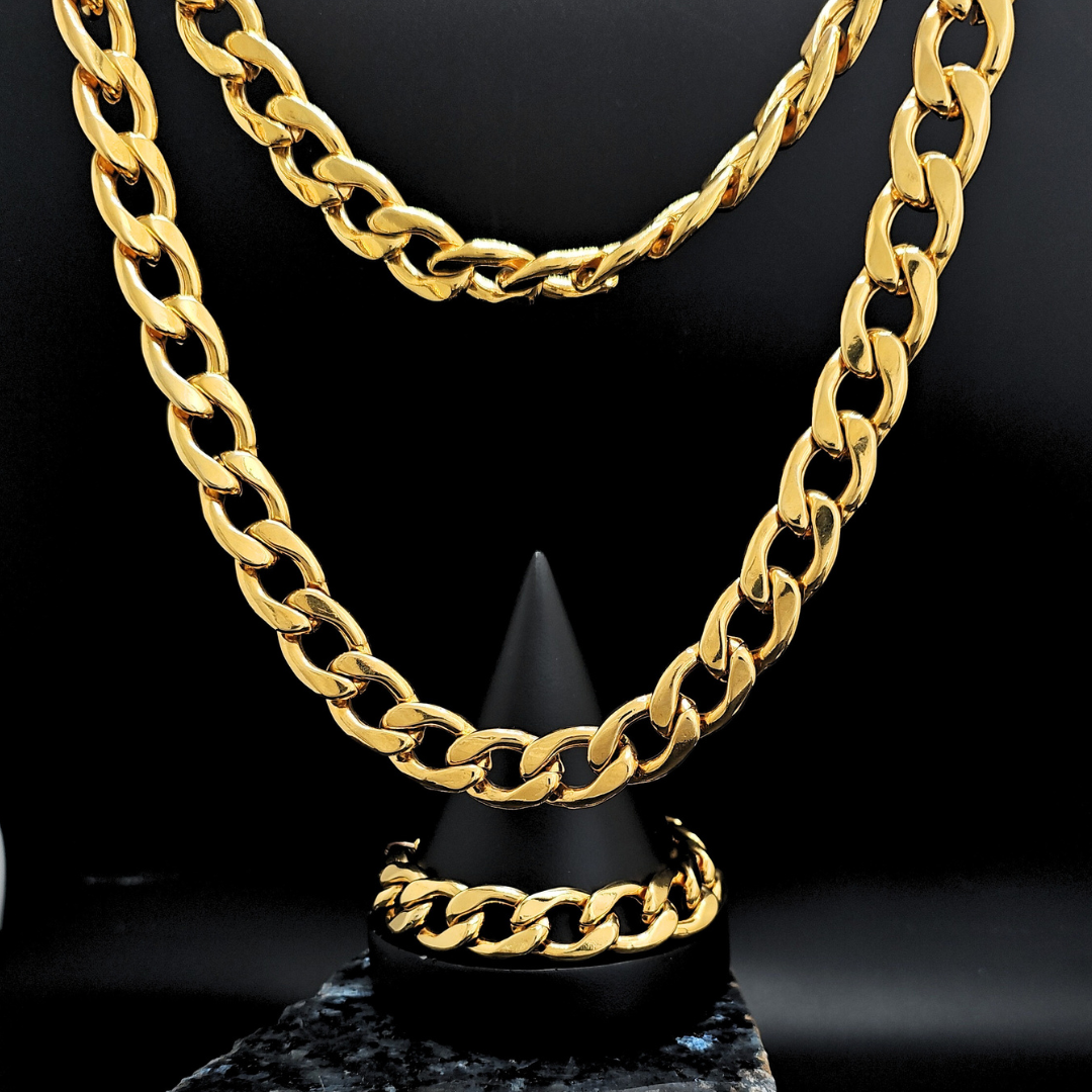 18K Gold Filled Cuban Link Chain With Bracelet