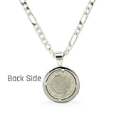 1913 Sovereign Coin Pendant Necklace in Silver Rhodium Plated Tarnish-Proof Finish with Figaro Chain